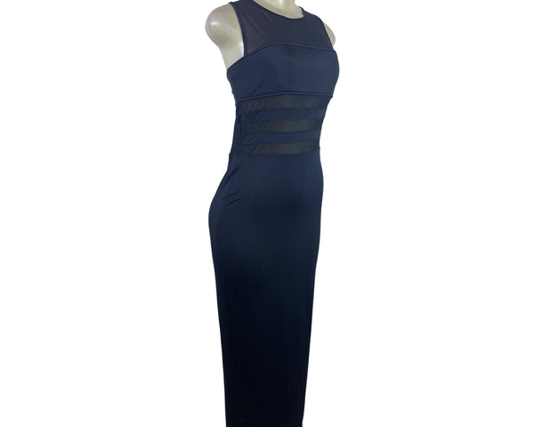 Roberta Womens Black Sheer Panel Bodycon Midi Dress Stretchy Sz M - New