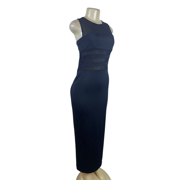 Roberta Womens Black Sheer Panel Bodycon Midi Dress Stretchy Sz M - New