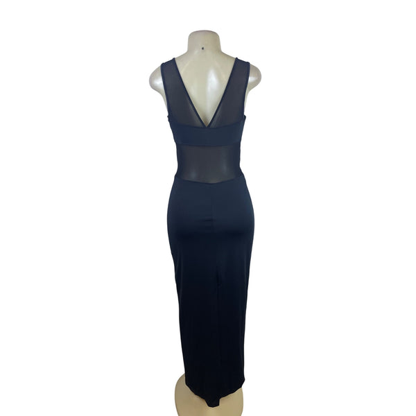 Roberta Womens Black Sheer Panel Bodycon Midi Dress Stretchy Sz M - New