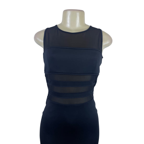 Roberta Womens Black Sheer Panel Bodycon Midi Dress Stretchy Sz M - New