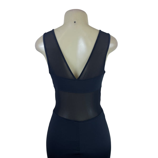Roberta Womens Black Sheer Panel Bodycon Midi Dress Stretchy Sz M - New