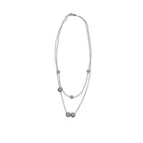Double Strand Silver Necklace With Pave Bead Accents & Lobster Clasp Thin Elegant Minimalist Design