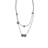 Double Strand Silver Necklace With Pave Bead Accents & Lobster Clasp Thin Elegant Minimalist Design