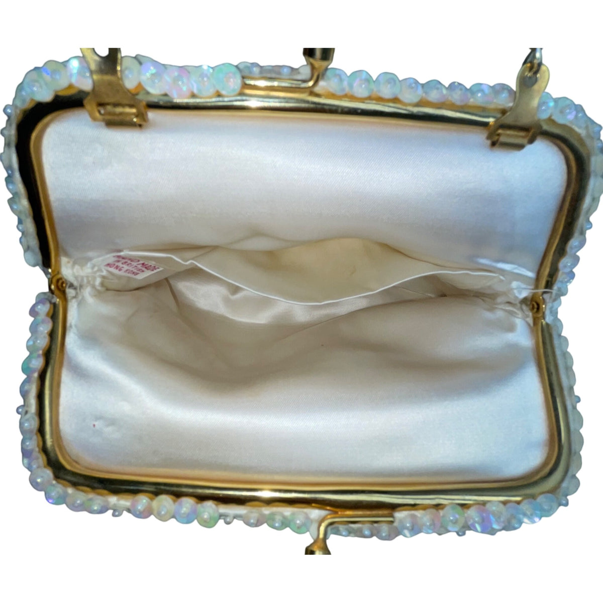 Vintage Design Handmade Women’s White Beaded With Chain Strap Evening Bag