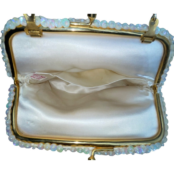 Vintage Design Handmade Women’s White Beaded With Chain Strap Evening Bag