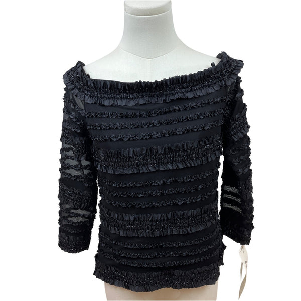 Vintage Cattiva Women’s Black Ruffled Off-Shoulder Top Size S - New
