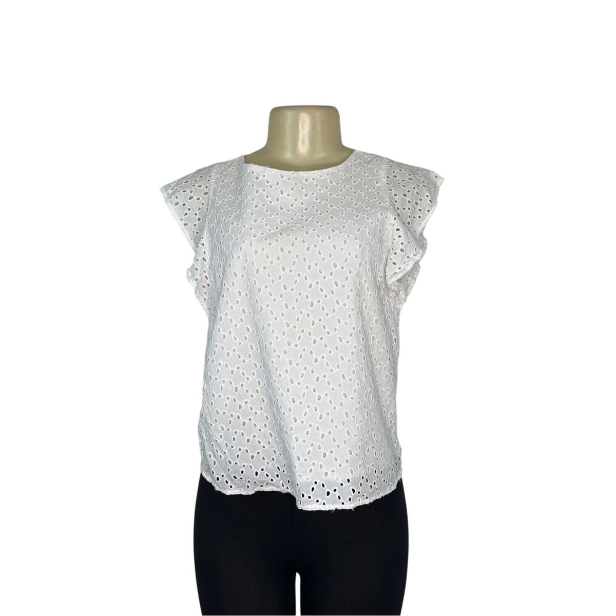 Banana Republic Womens White Eyelet Top With Ruffle Sleeves Sz XSP