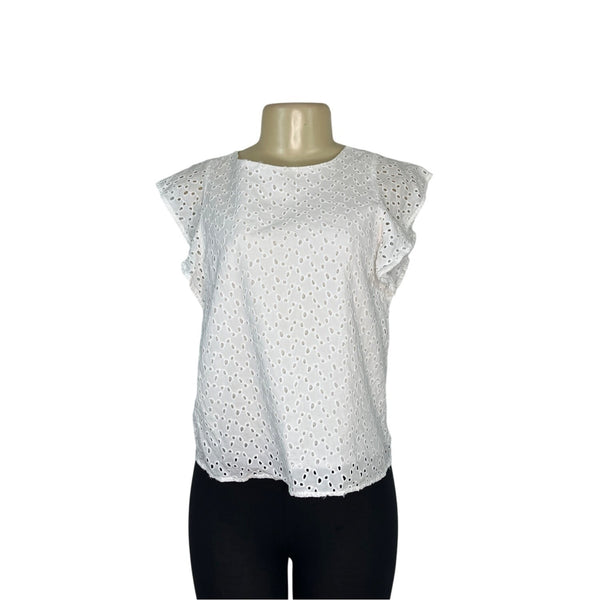 Banana Republic Womens White Eyelet Top With Ruffle Sleeves Sz XSP