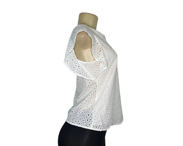 Banana Republic Womens White Eyelet Top With Ruffle Sleeves Sz XSP