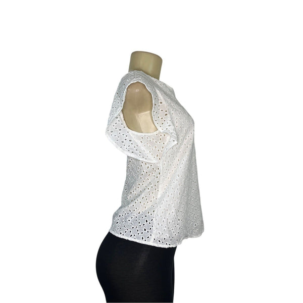 Banana Republic Womens White Eyelet Top With Ruffle Sleeves Sz XSP