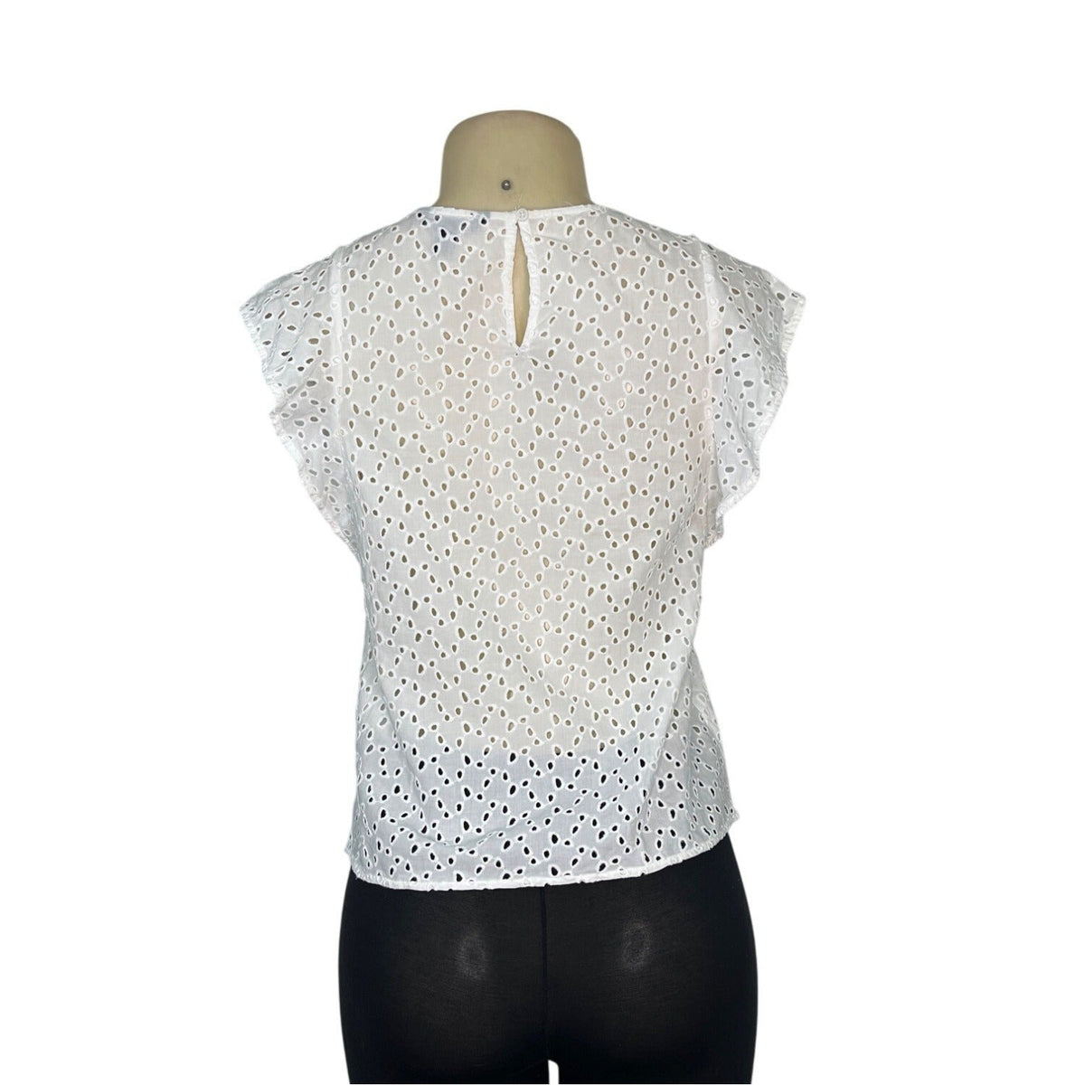 Banana Republic Womens White Eyelet Top With Ruffle Sleeves Sz XSP
