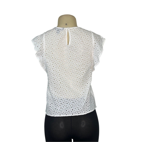 Banana Republic Womens White Eyelet Top With Ruffle Sleeves Sz XSP