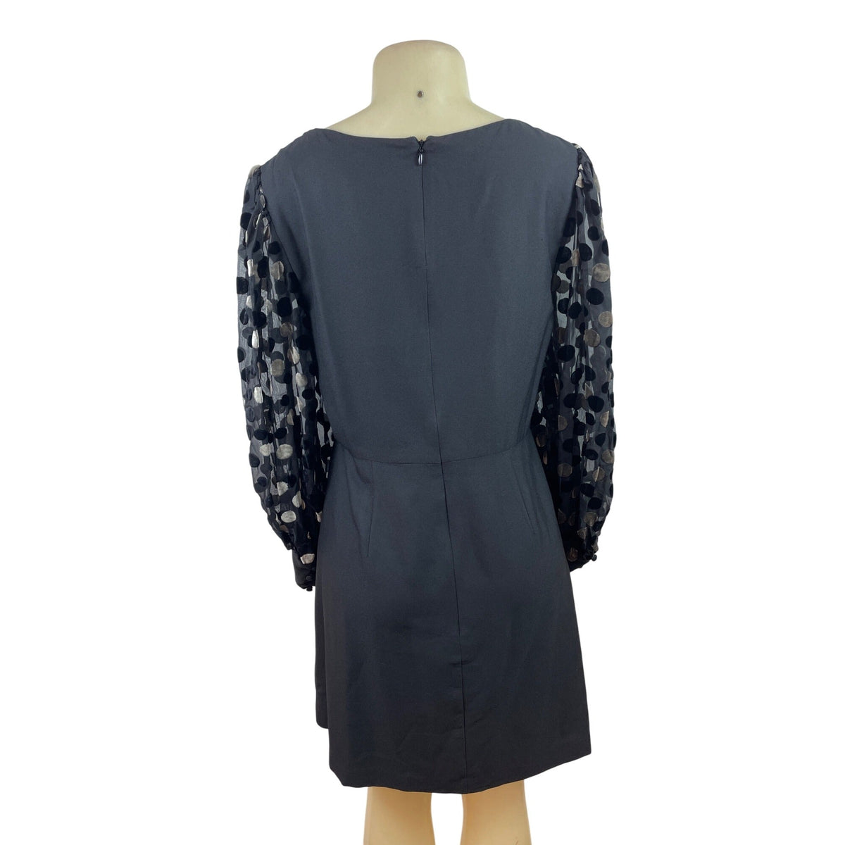Hutch Black Mini Dress With Sheer Polka Dot Sleeves & Square Neckline Size 14