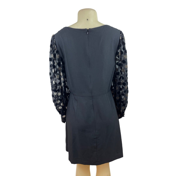 Hutch Black Mini Dress With Sheer Polka Dot Sleeves & Square Neckline Size 14