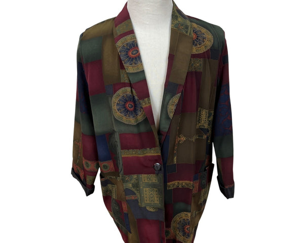 Vintage Kensington Square Multicolor Geometric Gridded Blazer Sz L