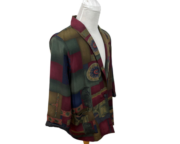 Vintage Kensington Square Multicolor Geometric Gridded Blazer Sz L