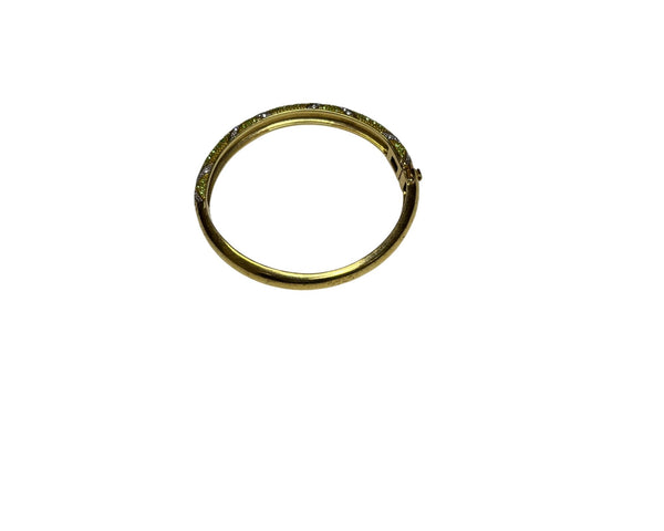 Gold Women’s Green/White Patterned Hinged Bangle Bracelet Jewelry Elegant Design
