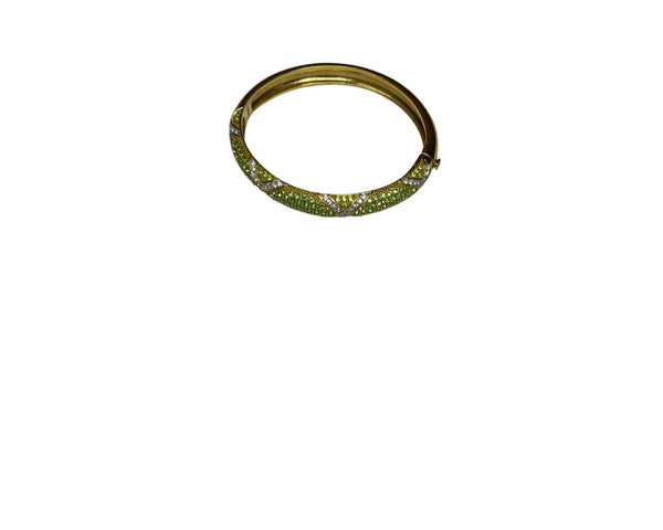 Gold Women’s Green/White Patterned Hinged Bangle Bracelet Jewelry Elegant Design