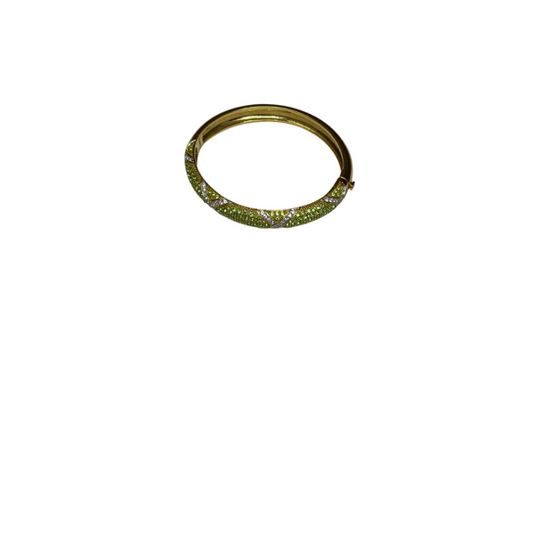 Gold Women’s Green/White Patterned Hinged Bangle Bracelet Jewelry Elegant Design