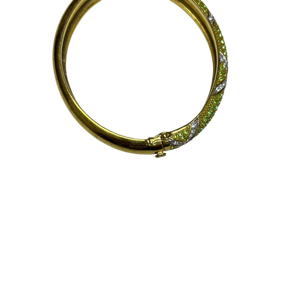 Gold Women’s Green/White Patterned Hinged Bangle Bracelet Jewelry Elegant Design