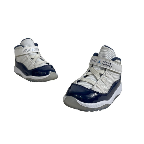 Nike Air Jordan Kids Jumpman Retro 11 Mid Top White Blue Sneakers Sz 8C