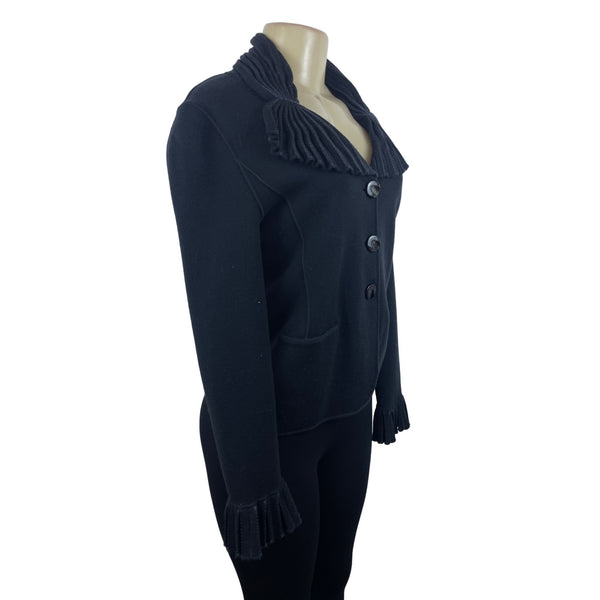 Womens Black  Jacket Sz 6 W Pleated Collar & Cuffs Button Closure