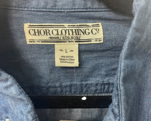 Chor Clothing Co. Mens Blue/White Cotton Ombre Button-Up Long-Sleeve Shirt Size L