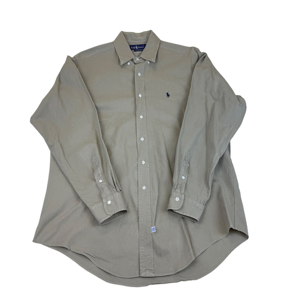 Ralph Lauren Mens Beige Cotton Button-Down Shirt Long Sleeve Casual Size L