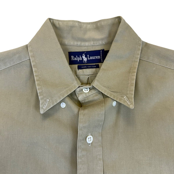 Ralph Lauren Mens Beige Cotton Button-Down Shirt Long Sleeve Casual Size L