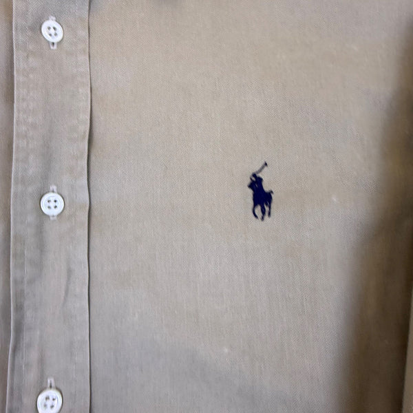 Ralph Lauren Mens Beige Cotton Button-Down Shirt Long Sleeve Casual Size L