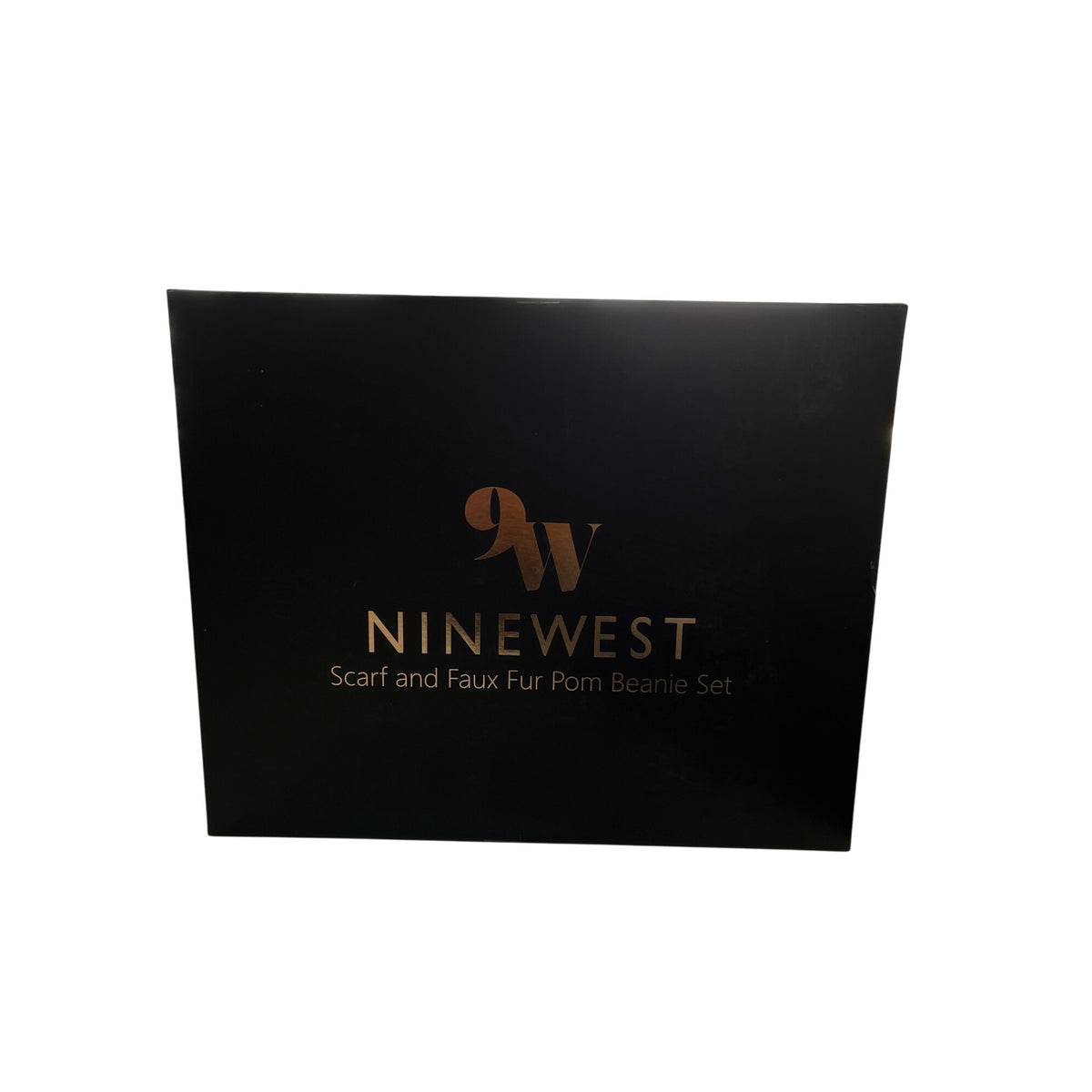 Nine West Womens Black Tan Acrylic Scarf & Faux Fur Pom Beanie Winter Gift Set NIB