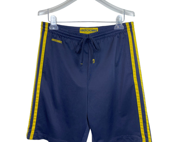Abercrombie Mens Navy/Yellow Drawstring Athletic Shorts W/Side Stripes Casual Durable L