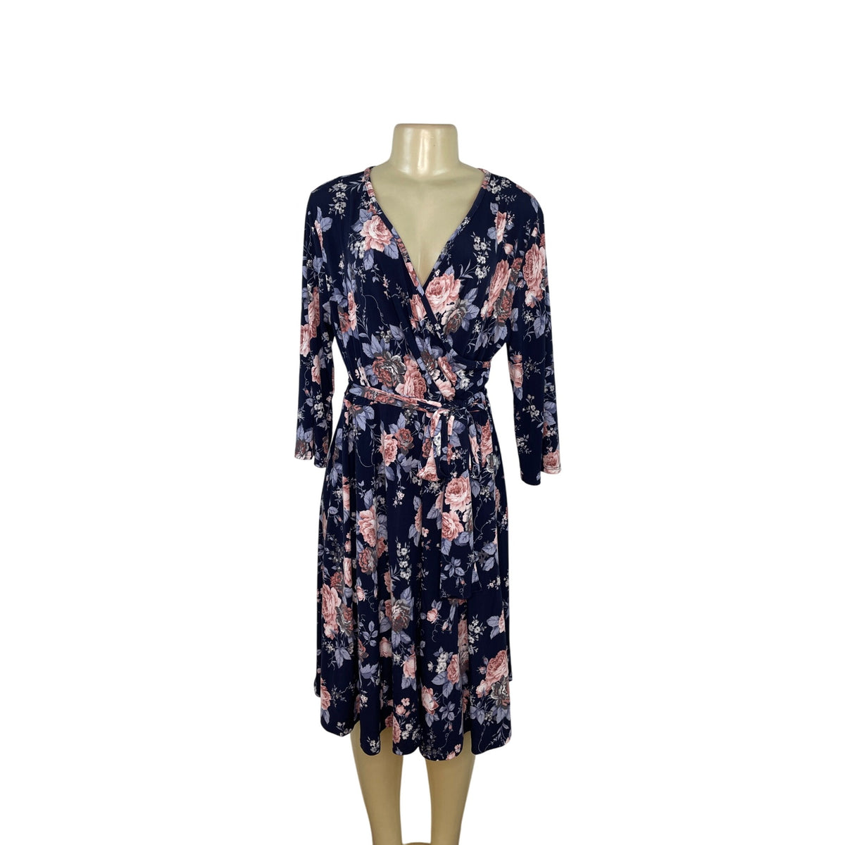 Pinkblush Floral Maternity Wrap Dress 2XL Navy Blue With Pink White Flowers New