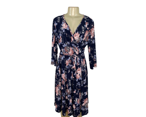 Pinkblush Floral Maternity Wrap Dress 2XL Navy Blue With Pink White Flowers New