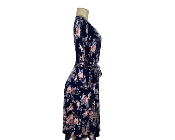 Pinkblush Floral Maternity Wrap Dress 2XL Navy Blue With Pink White Flowers New