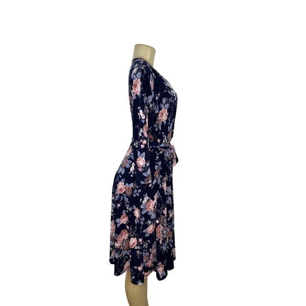 Pinkblush Floral Maternity Wrap Dress 2XL Navy Blue With Pink White Flowers New