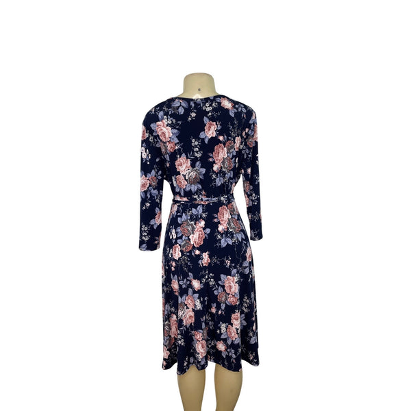 Pinkblush Floral Maternity Wrap Dress 2XL Navy Blue With Pink White Flowers New