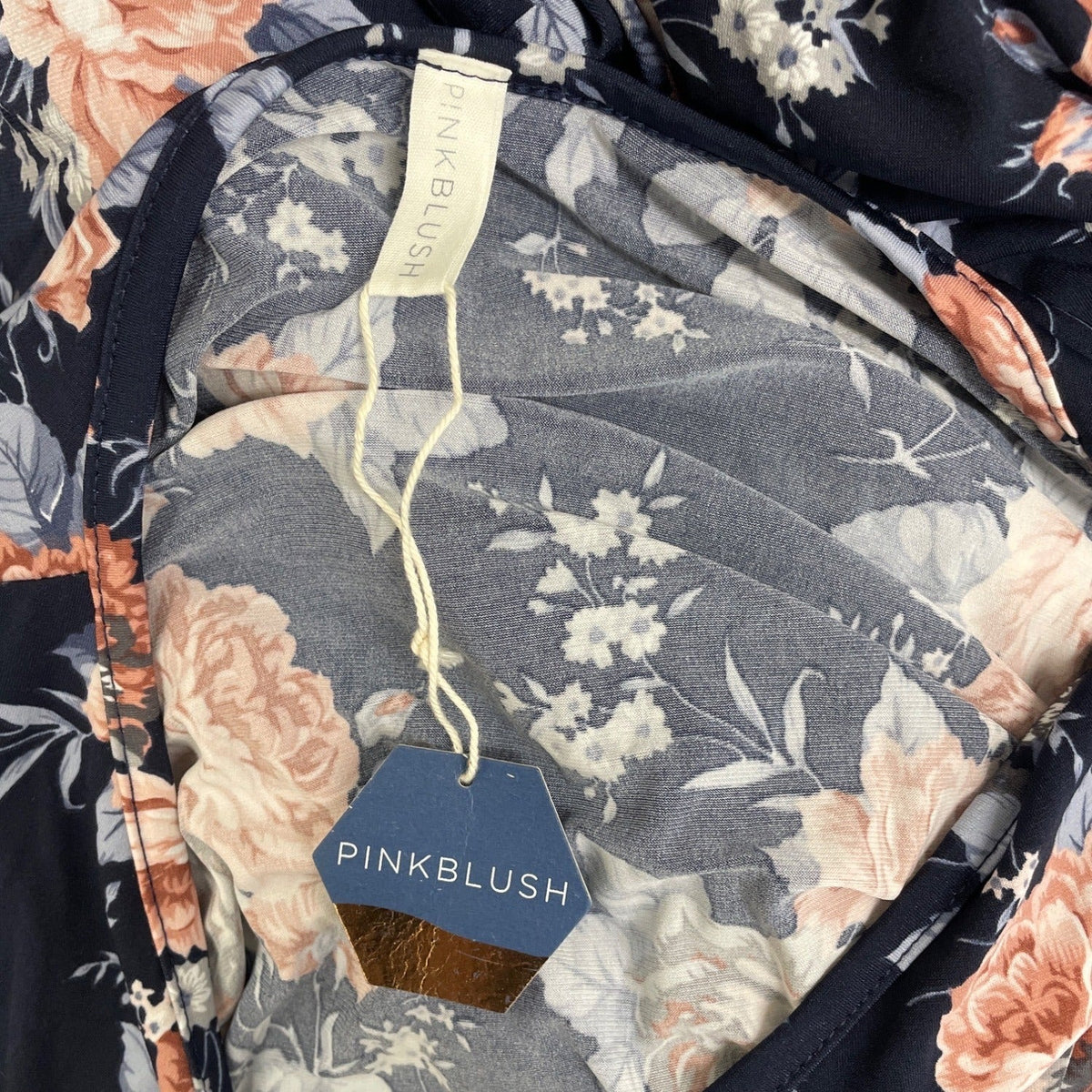 Pinkblush Floral Maternity Wrap Dress 2XL Navy Blue With Pink White Flowers New