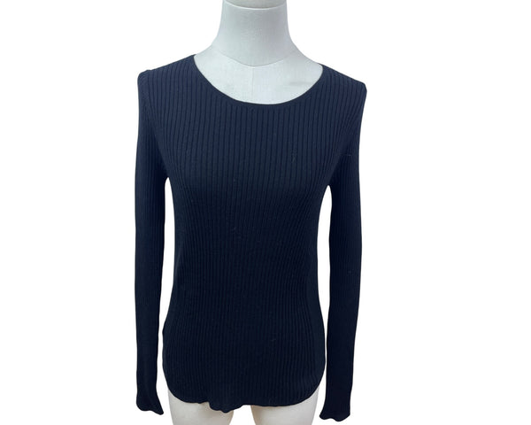Ann Taylor Black Ribbed Long Sleeve Stretchy Sweater Womens Sz M - New