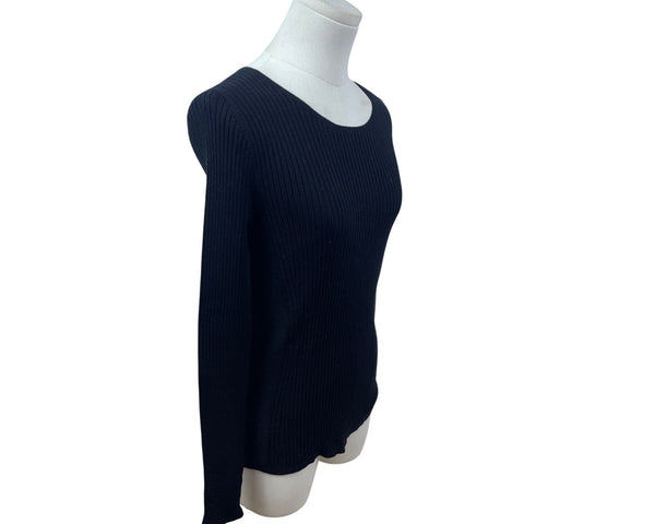 Ann Taylor Black Ribbed Long Sleeve Stretchy Sweater Womens Sz M - New