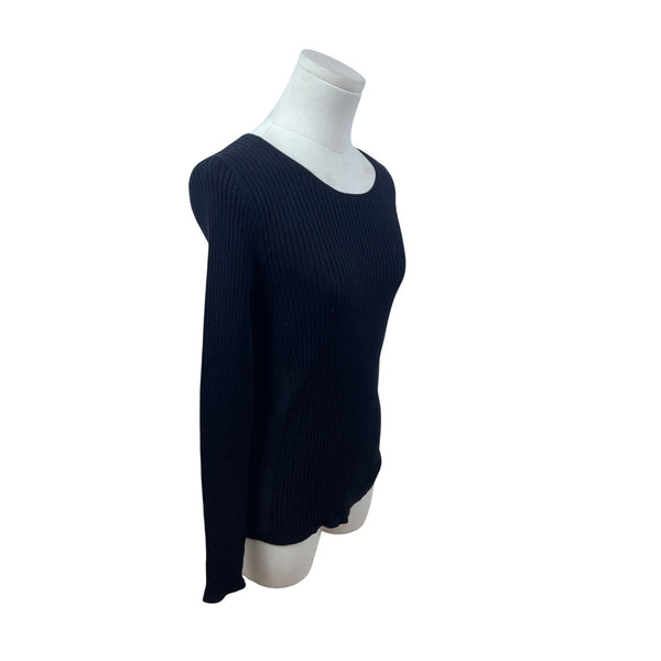 Ann Taylor Black Ribbed Long Sleeve Stretchy Sweater Womens Sz M - New