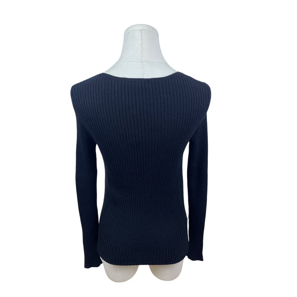 Ann Taylor Black Ribbed Long Sleeve Stretchy Sweater Womens Sz M - New