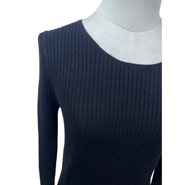 Ann Taylor Black Ribbed Long Sleeve Stretchy Sweater Womens Sz M - New