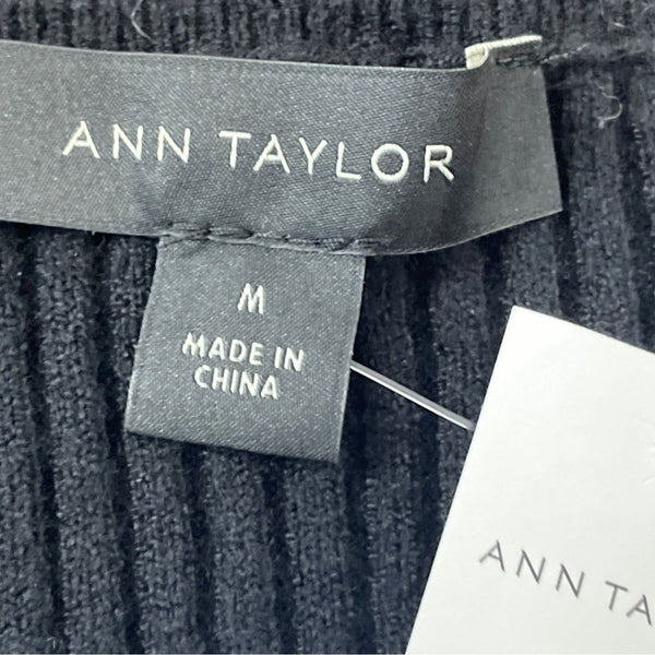 Ann Taylor Black Ribbed Long Sleeve Stretchy Sweater Womens Sz M - New