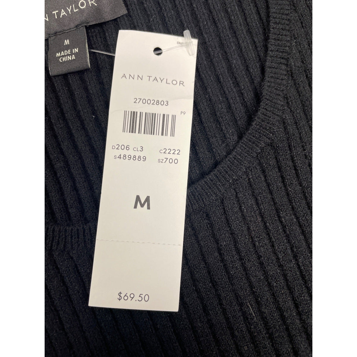 Ann Taylor Black Ribbed Long Sleeve Stretchy Sweater Womens Sz M - New