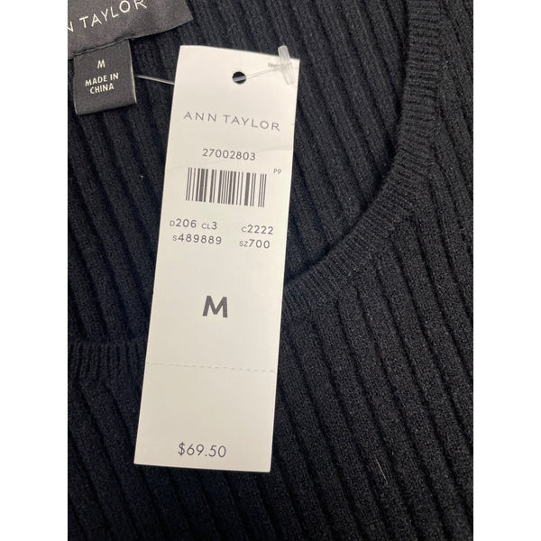 Ann Taylor Black Ribbed Long Sleeve Stretchy Sweater Womens Sz M - New