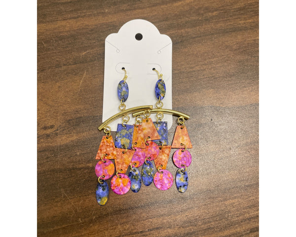Bohemian Dangle Earrings With Geometric Shapes & Colorful Patterns