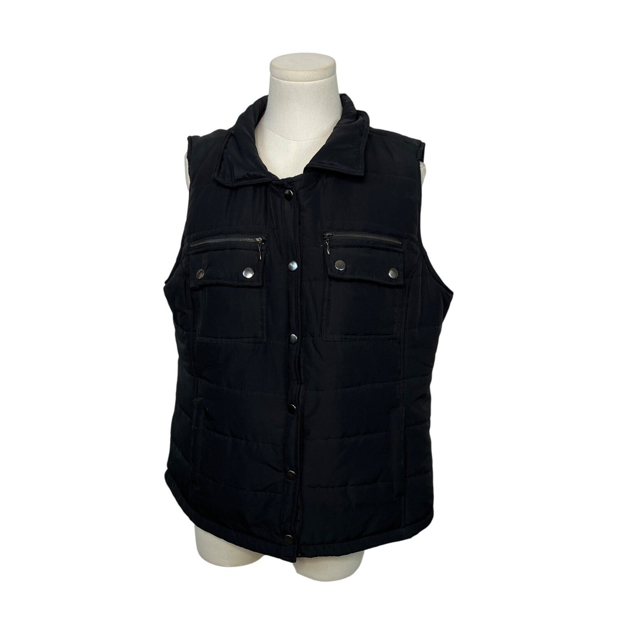 Roz & Ali Black Puffer Vest Womens Size L