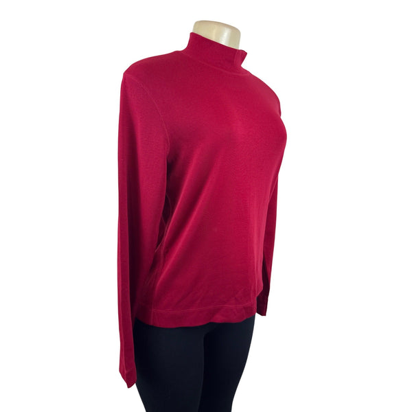 Kate Hill Casual Red Mock Neck Long Sleeve Top Pima Cotton Womens M - New