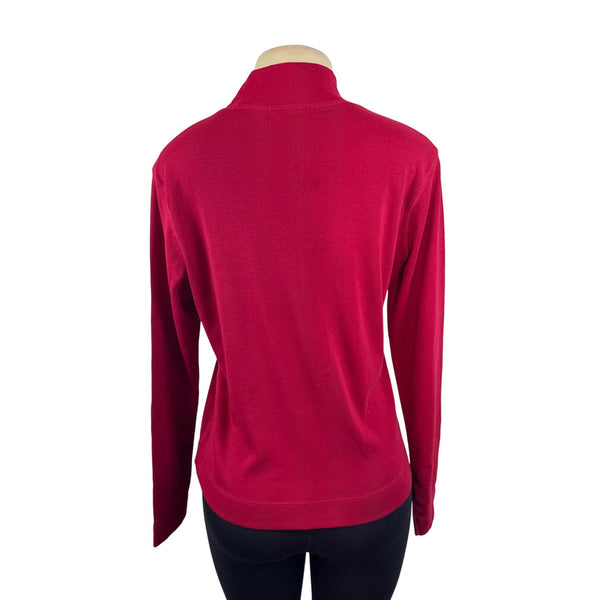 Kate Hill Casual Red Mock Neck Long Sleeve Top Pima Cotton Womens M - New